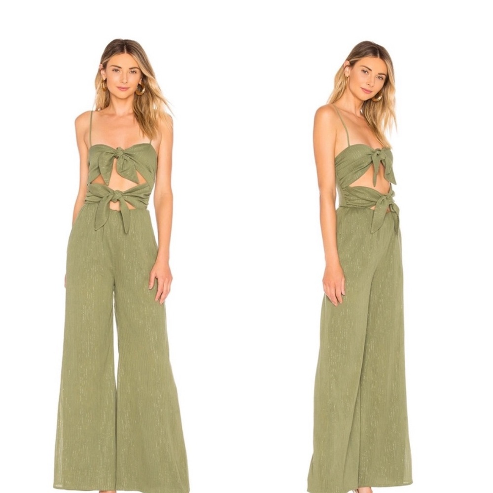 MAJORELLE Sage Green Strapless Jumpsuit